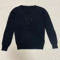 green label relaxing レース Vネック ニット 40 黒 L
