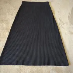 黒 リブ編み タイトロングスカート