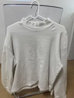 ホワイト ハイネック スウェット 長袖