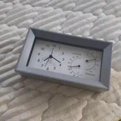 シンプルデザイン 置時計 温湿度計 グレー