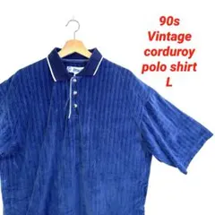 90s vintage コーデュロイ　ポロシャツ　L ネイビーのサムネイル