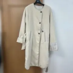 白　ロングコート フリース キルティング　リバーシブル
