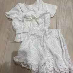 ホワイト レース装飾 トップスとショートパンツセット　ベビー　セットアップ　80のサムネイル