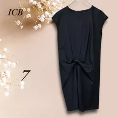 W6951【ICB】ノースリーブ 膝丈ワンピース 毛 87% オンワード樫山 S