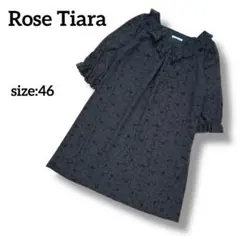 Rose Tiara　ドット柄　リボンハートフロッキーワンピース　袖シアー　46