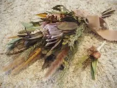 ドライフラワーウェディングブーケ　ブートニアセット