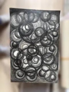 Mathew Raj 原画 木炭画 同心円 抽象画 インド 30.5×22cm