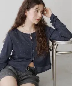 Kastane ラインストーンシアーカットソー