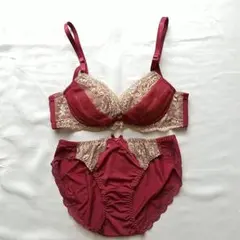 【新品】A75 M ダークレッド レース ブラジャー ショーツ セットのサムネイル