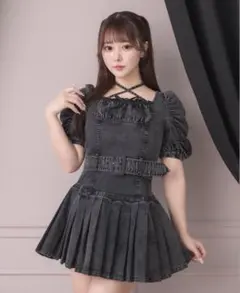 Pium/ヘッドドレス付きコットンフリルティアードワンピース/チャコール