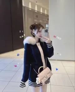 Lumignon Big Fur knit hoodie ホワイト×ライトブルー - メルカリ