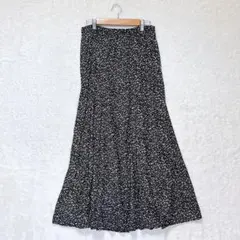 セポ フレアスカート ロング丈 総柄 ウエストゴム M 黒 裏地 フェミニンのサムネイル