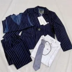スーツ 5点セット 男の子 卒園式 フォーマル ストライプ ネイビー 100