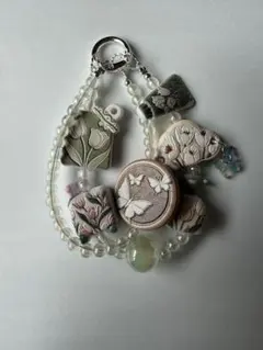 ハンドメイド 花と蝶のチャームセット