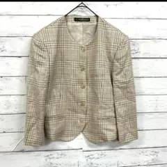 ニューヨーカー ノーカラージャケット チェック柄 春秋 高見え 上品 大人可愛い