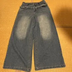 ワイドバギーデニムパンツ ヴィンテージ加工 ハイウエスト