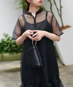 美品✨natural couture ギャザーネックロー切替ワンピース