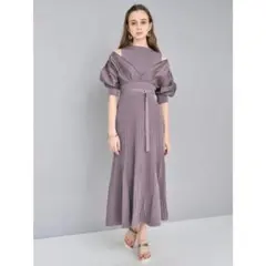 【2回着用】MERCURYDUO 異素材ドッキングフレアニットワンピース