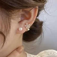 パール フラワー ピアス ゴールド S925 CZ ダイヤ ラインストーン