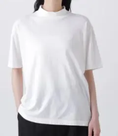 【Y】ORGANIC COTTON JERSY モックネックTシャツ　ホワイト
