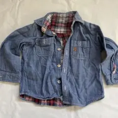 ミキハウス デニムブルー 長袖シャツ チェック柄 リバーシブル 100cm