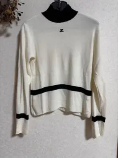 ☆courre'gesクレージュ☆アイボリー 薄手タートルネック ウールセーター