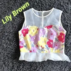 【美品】Lily Brown 大花オーガンジー 切り替えトップス オフホワイト