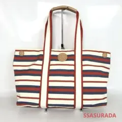 TORY BURCH トリーバーチ トートバッグ ボーダー キャンバス 大容量