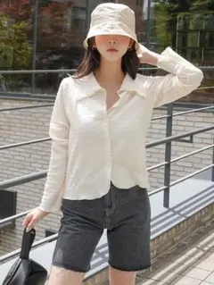 SHEIN DAZY ボタンフロント ソリッド シャツ トップス アイボリー S