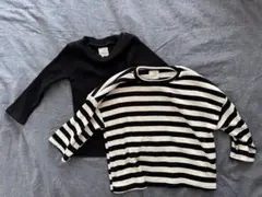 モンミミ　黒と白のストライプ 長袖セーター キッズ