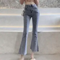 美脚！センターシーム フレアデニムパンツ（ライトブルー）