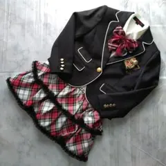 黒と赤のチェック柄 ブレザー 女の子 130 6点セット 金ボタン