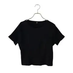 UNIQLO ユニクロ(L)リブクロップドT（半袖）ブラック