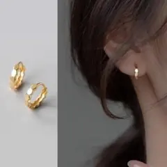 波形 ギザギザ デザイン ミニ フープ ピアス ゴールド サージカルステンレス