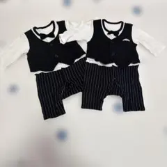 ベビーフォーマル 70cm ブラック・ホワイト ロンパース 入園式 卒業式 双子