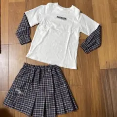 SISTER JENNI 白Tシャツ チェック柄スカート セットアップ　140