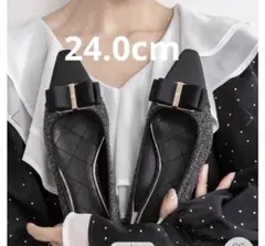 RANDA コンビマテリアルリボンフラットパンプス