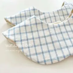 ◯ハンドメイド◯夏のさらっとわたあめスタイ　リフレッシングチェック　ブルーのサムネイル