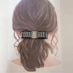 【バックル付千鳥柄リボンバレッタ】ヘアアクセ　ハンドメイド　結婚式　高見え
