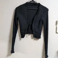 【未使用】SHEIN　ブラック フリル リブ 長袖 カーディガンのサムネイル