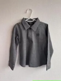 グレー 長袖ポロシャツ ロゴ刺繍
