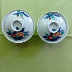 白磁 花柄 蓋付き茶碗 2個セット