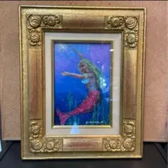 絵画　油絵　美しいマーメイド　金縁額　名あり