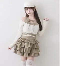 NICE CLAP アンサンブルティアードミニワンピース ベージュ