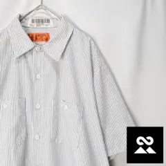 RED KAP　USAワークシャツ　半袖シャツ　ストライプ　ホワイト　ブルー