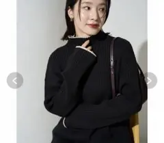 FREAK'S STORE 配色ライン リブニット ハイネック ブラック　黒