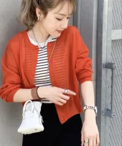オレンジ カーディガン 長袖