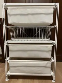 格安！店舗受け渡し可能　無印良品　引き出し　スチール（ステンレス）ユニットシェルフ　メープル材　帆布バスケット　衣類収納に♪　札幌市内限定配送 無印良品(MUJI)のオーク材 4段帆布バスケット付きステンレスユニット
