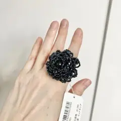 ビーズ　リング　ハンドメイド　ネイビー