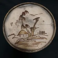 骨董　アンティーク　絵瀬戸　鳳凰唐草文様　行燈皿　丸皿　石皿　瀬戸 骨董 アンティーク 絵瀬戸 鳳凰唐草文様 行燈皿 丸皿 石皿 瀬戸
